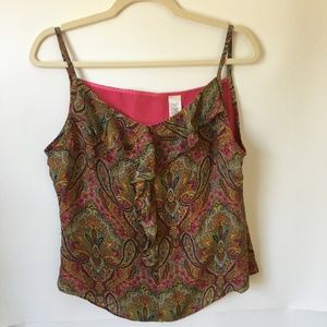 100% Silk paisley ruffle front Cami
